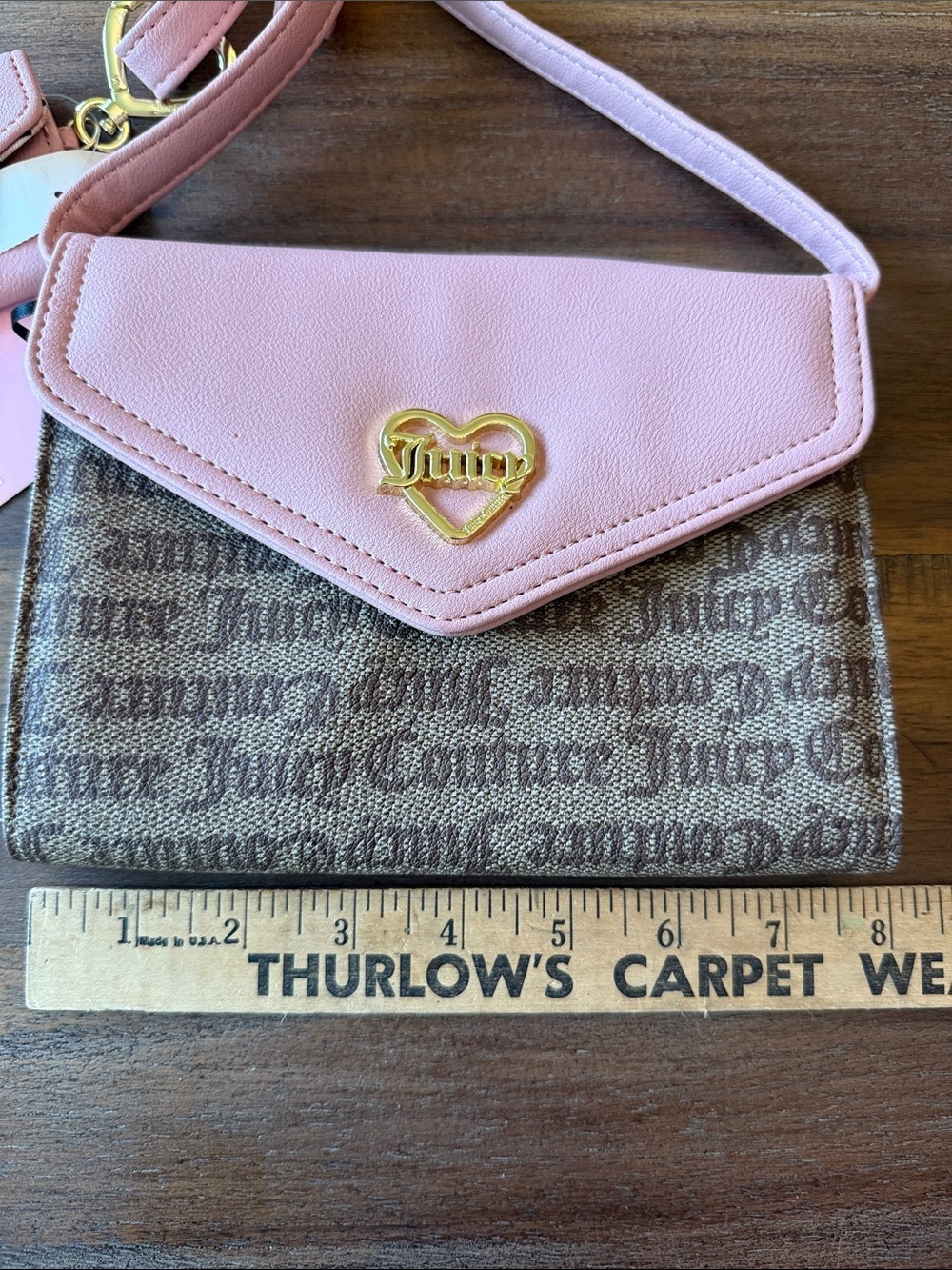 NWT - Juicy Couture Pink & Brown Monogram Crossbody Wallet - Picture 3 of 12
